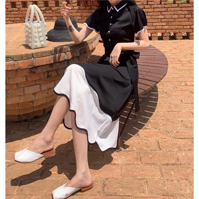 Váy dáng dài phối chân váy trắng