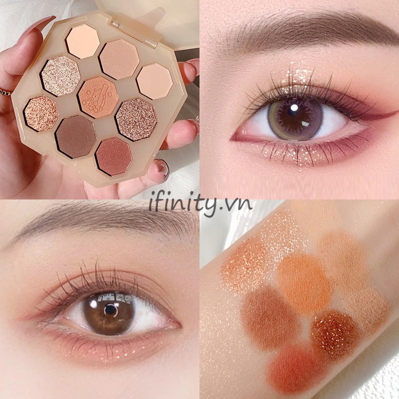 COD✨Bảng Phấn Mắt 9 Màu Sắc Hiệu Ứng Lì/ Ánh Nhũ Lấp Lánh Thời Trang