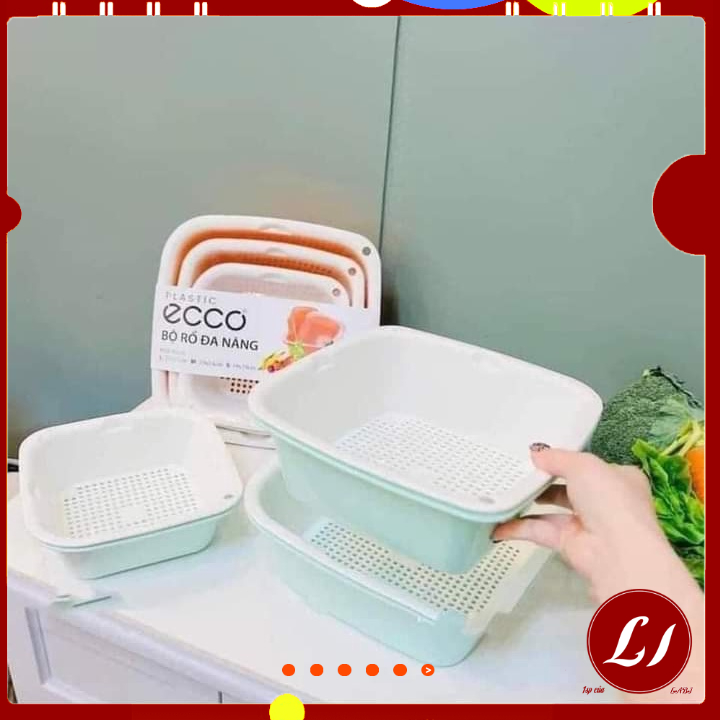 Bộ chậu rổ nhựa vuông ECOCO 6 món Việt Nhật dày đẹp ( hàng loại 1)