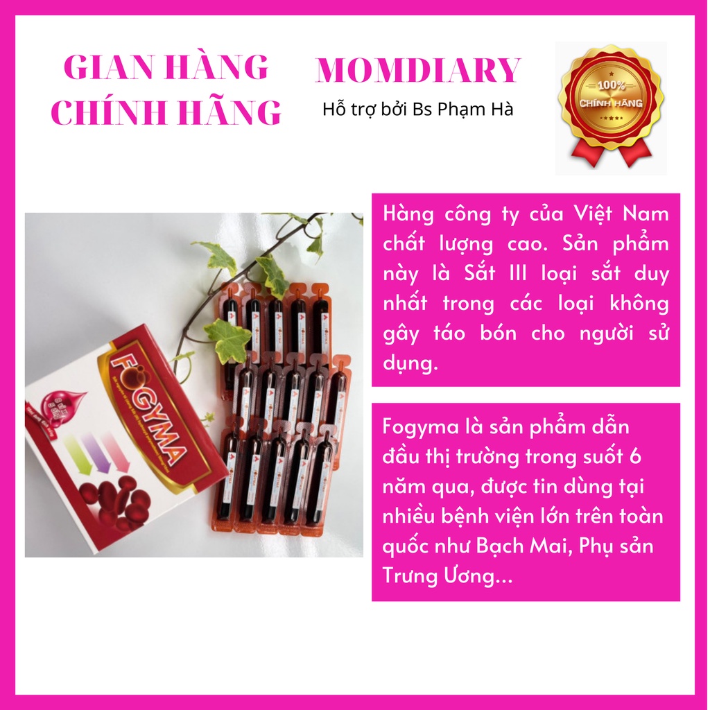 Fogyma ( hộp 40 ống) - Sắt nước cho bà bầu không gây táo bón, không tanh dễ uống.