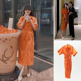 Đầm sơ mi nhún eo tay ngắn zr xuất xịn