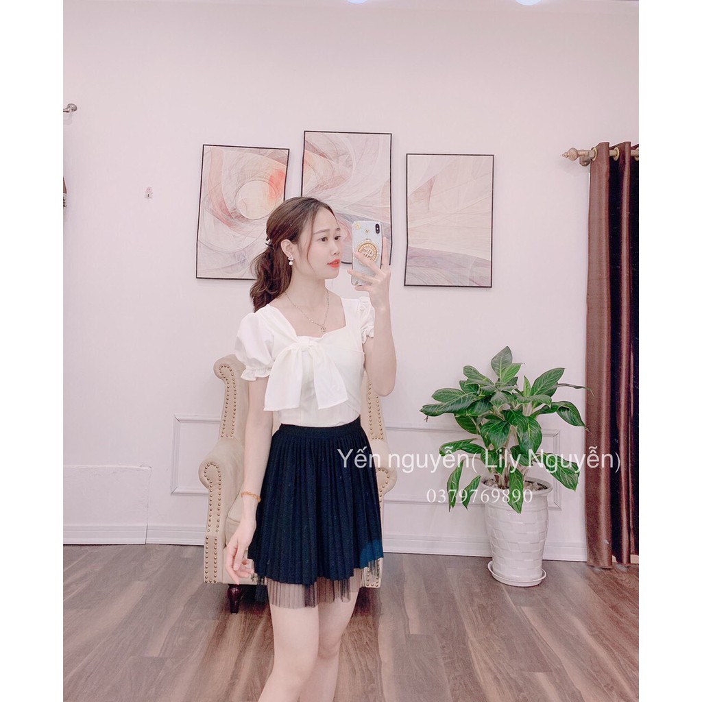 G33. 808. ÁO TAY NGẮN BO TAY NƠ NGỰC