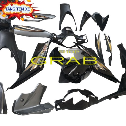 Bộ dàn áo xe Wave S110 đời 2008 đến 2010 màu Đen  nhựa nguyên sinh ABS - PHÂN BIỆT ĐỜI XE NHƯ HÌNH