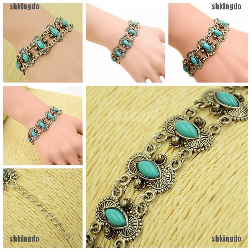 Vòng đeo tay đính đá ngọc lam phong cách Bohemian dành cho nữ