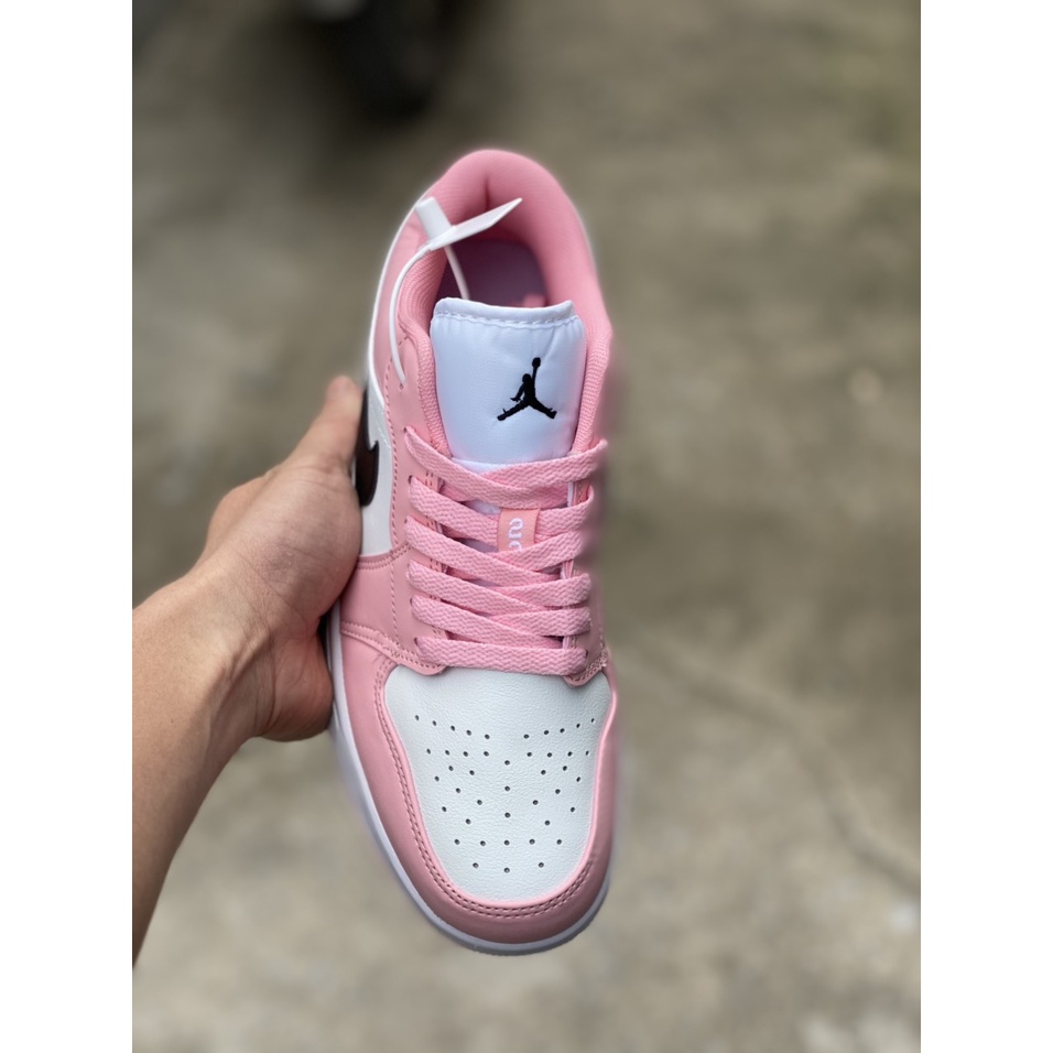 Giày Jordan 1 Low Pink Black Hồng Logo Đen Fullbox, Giày thể thao jordan 1 cổ thấp hồng đen nữ cực kì cute, da nhăn