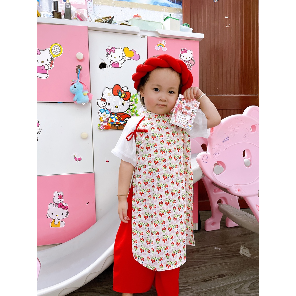 ÁO DÀI CÁCH TÂN BÉ GÁI 8-20KGS KÈM MẤN [HANDMADE]