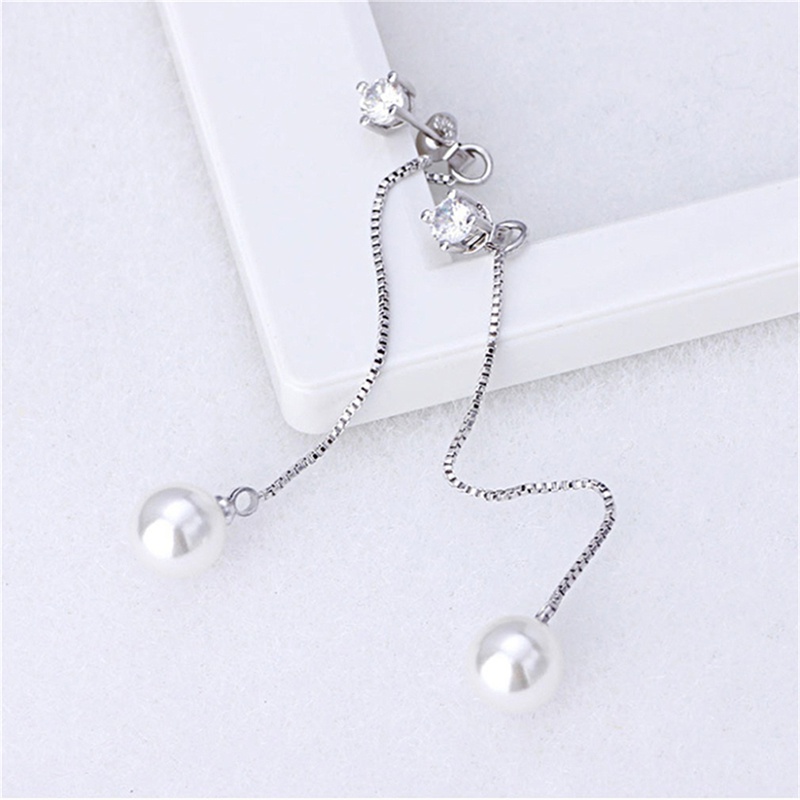 Fashion Silver-Color Simulated Pearl Pendant Cubic Zirconia Long Earrings Bridal Wedding Pearl Jewelry Earrings