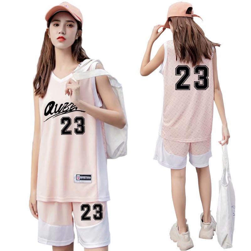Jersey Y♞▧❏Đồng phục bóng rổ màu hồng nữ phù hợp với đội tùy chỉnh Nam giả Bộ đồ thể thao hai mảnh ngắn tay áo vest