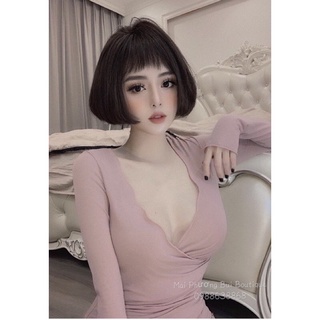 Áo body cổ chéo tay dài