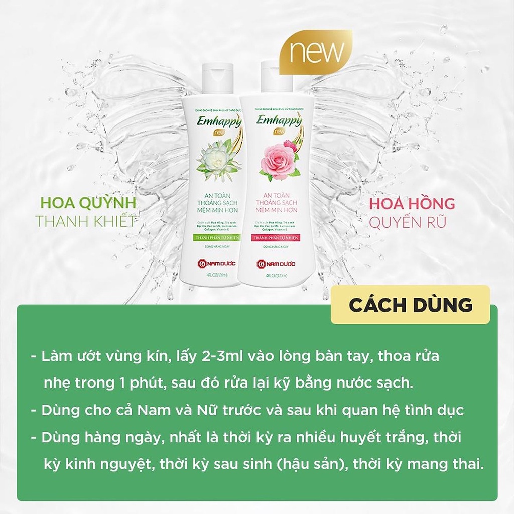 Dung dịch vệ sinh phụ nữ Emhappy Nam Dược hương hoa hồng chai 120ml