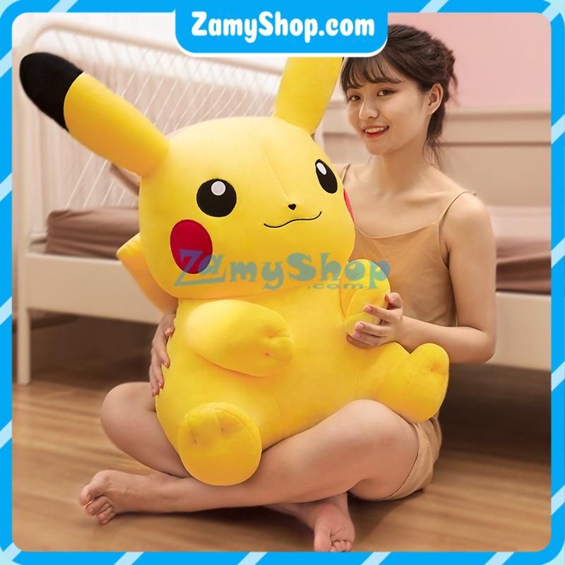 Thú nhồi bông Pikachu gấu bông Pokemon vàng vải nhung siêu to khổng lồ mềm mịn hàng cao cấp