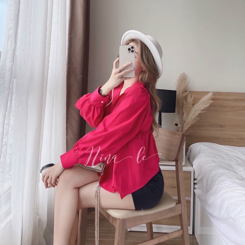 [ Miễn phí ship 2022 ] Set bộ sơ mi hồng nút ngọc quần short đen, bộ đùi mặc đi chơi sang chảnh, xinh xắn