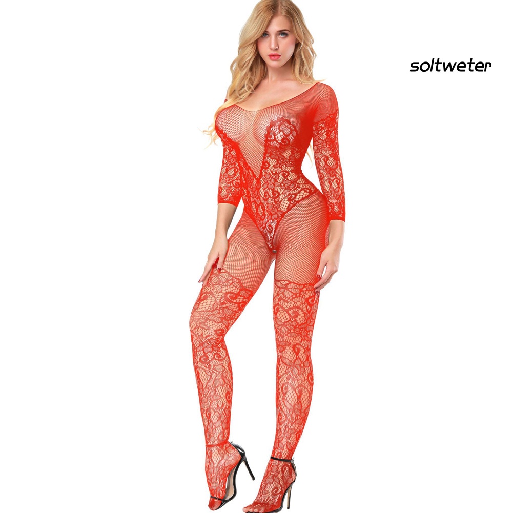 Bộ Đồ Lót Lưới Liền Thân Xuyên Thấu Thêu Họa Tiết Gợi Cảm Cho Nữ