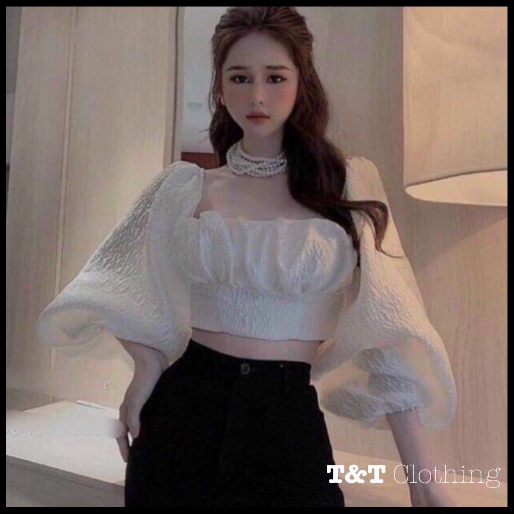 ÁO TIỂU THƯ TAY PHỒNG CỘT NƠ XINH CÓ MOD NGỰC | Áo kiểu nữ cột nơ &amp; Áo croptop - AK0013 | 23tshop