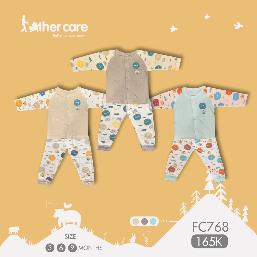 Bộ Quần áo FatherCare Cài giữa Dài tay - Voi (Trơn - Họa tiết) FC768