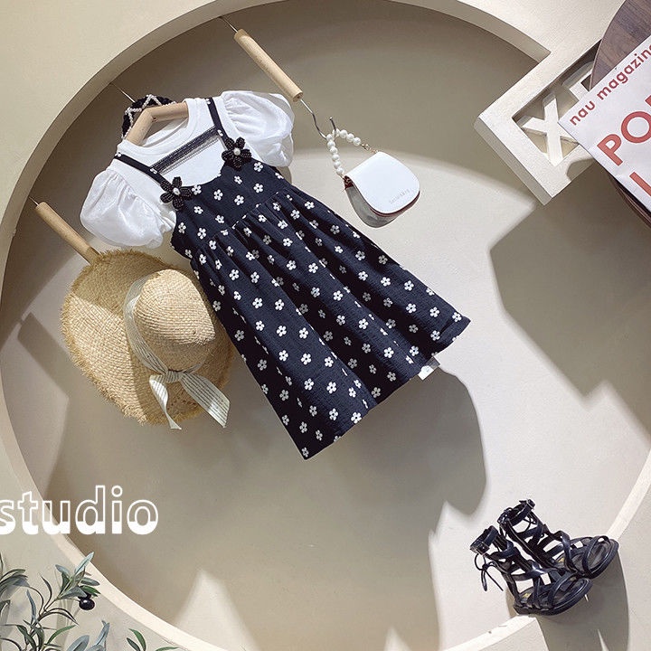 Set Áo Thun Ngắn Tay + Chân Váy Hoa Thời Trang Hàn Quốc Cho Bé Gái