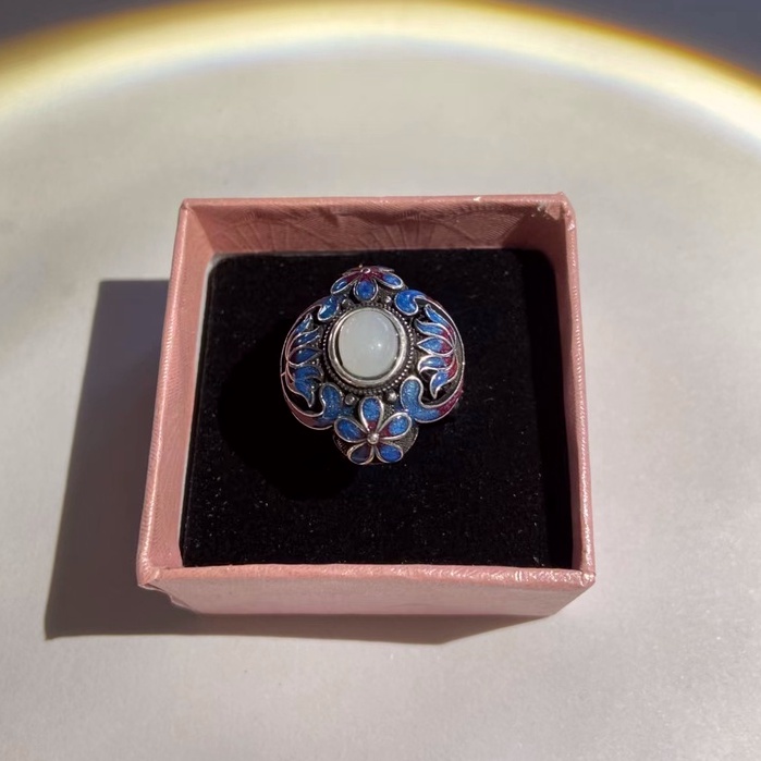 Nhẫn Mạ Bạc 925 Đính Đá Ngọc Bích Phong Cách Retro Thời Trang Cho Nam