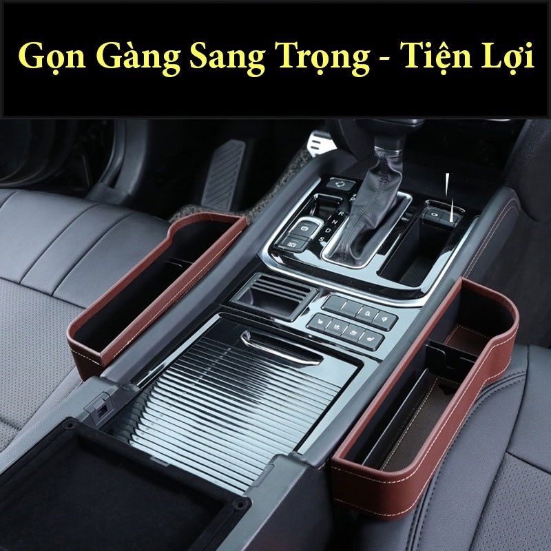 Khay đựng đồ khe ghế ô tô xe hơi - Hộc để đồ đa năng nhựa ABS bọc da cao cấp
