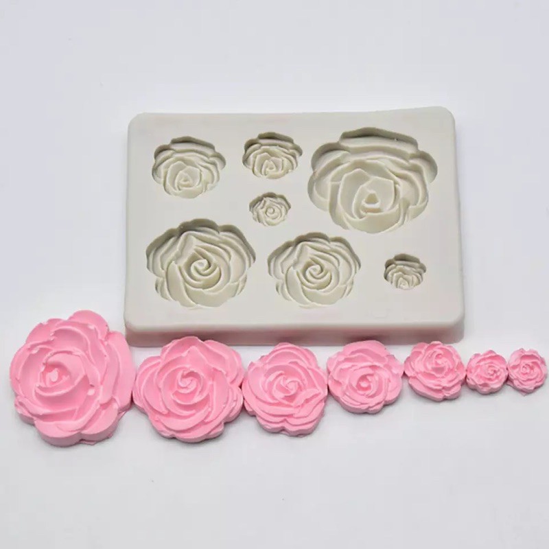 Tấm silicon 7 hoa hồng 3D làm fondant, trang trí bánh trung thu hiện đại