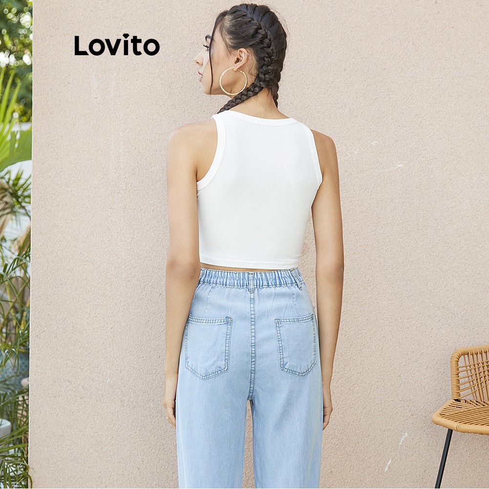 Áo tanktop không tay Lovito L02146 thiết kế hợp thời trang(màu trắng/đen trơn/màu xanh lam/màu xanh lá) | BigBuy360 - bigbuy360.vn