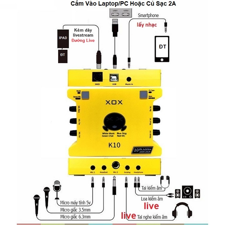 Combo Sound Card K10, Chuyên Hát Karaoke Livestream, Bản Kỷ Niệm 10 Năm - Tặng Tai Nghe AKG-S10 - Micro Ami MS-007