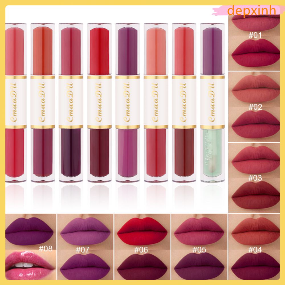 Còn Hàng Cmaadu Đơn 2 Đầu Son Bóng Mờ Hoàn Màu Cao Chống Thấm Nước Không Dính Cốc Nhung Môi Tráng Men cá Tuyết