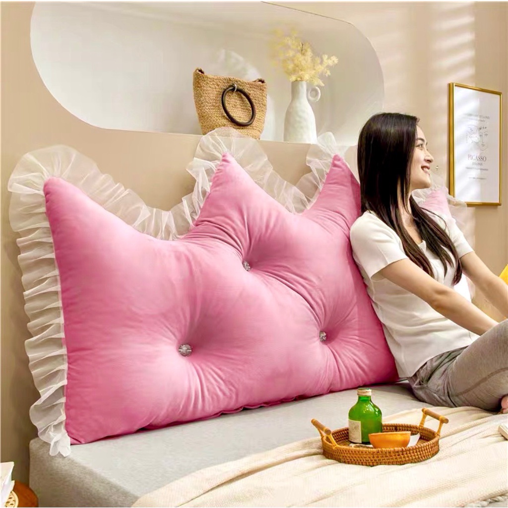 Gối tựa đầu giường mẫu vương miện đính khuy,shop về 2 kích thước 1m5/1m8