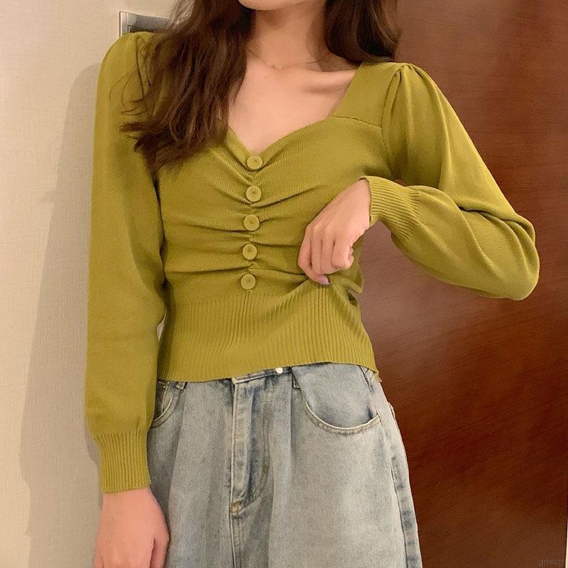 Áo Lửng Tay Dài Cổ Chữ V Thời Trang Dành Cho Nữ