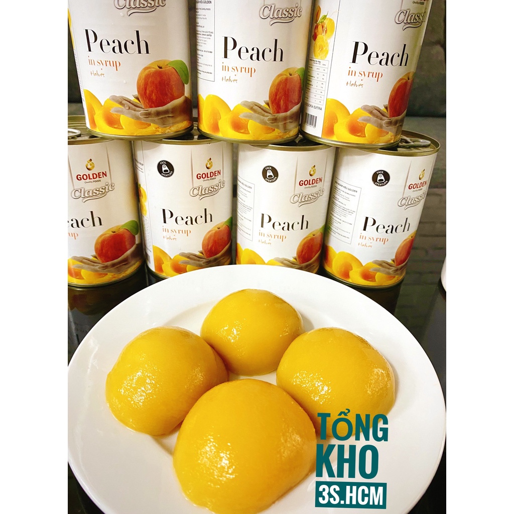 [HỎA TỐC HCM ] (giá sỉ 25K /lon ) 1 thùng 24 lon ĐÀO ngâm đóng hộp thương hiệu GOLDEN 425g - thức uống trà đào, làm bánh