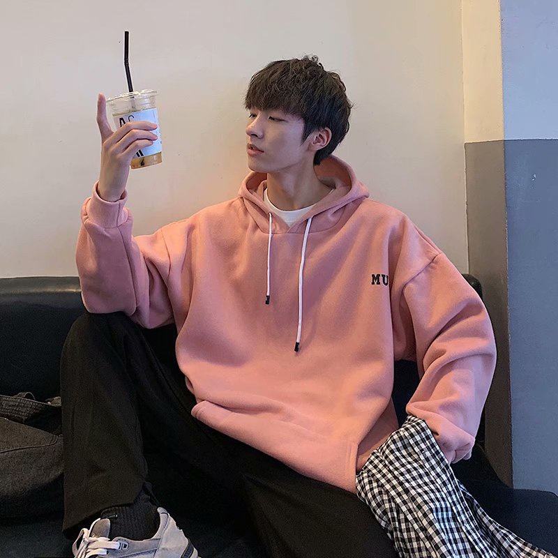 Áo sweatshirt có mũ IELGY dáng rộng màu đen in họa tiết thời trang cho nam