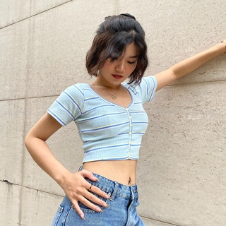 Áo croptop Blue Striped