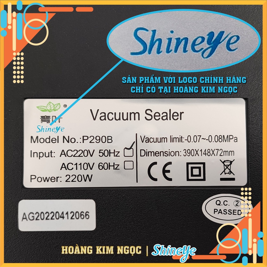 Máy Hút Chân Không Thực Phẩm P290B Shineye - Phiên Bản Quốc Tế - Hoàng Kim Ngọc