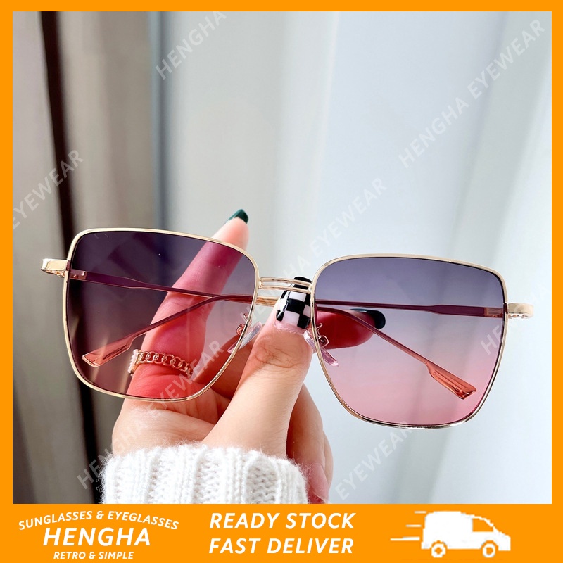 Kính Mát Gọng Vuông Kim Loại Màu Gradient Thời Trang Cho Nữ