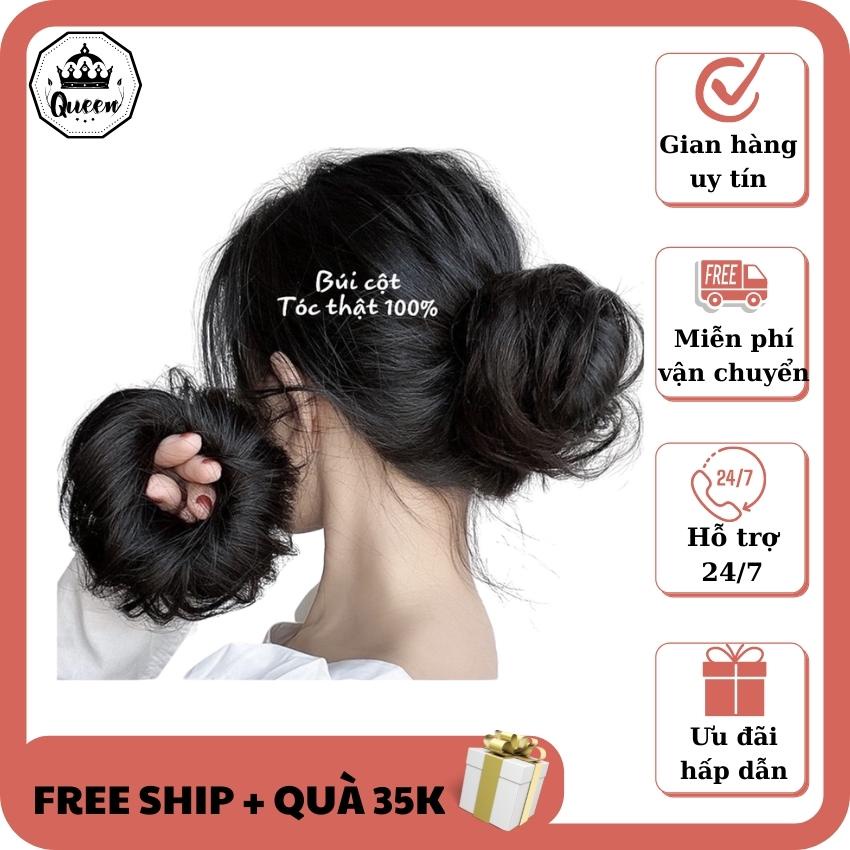 Tóc giả búi cột rối mini QUEEN STORE Dệt bằng tóc thật 100% - búi mini tóc thật - Hàng luôn sẵn