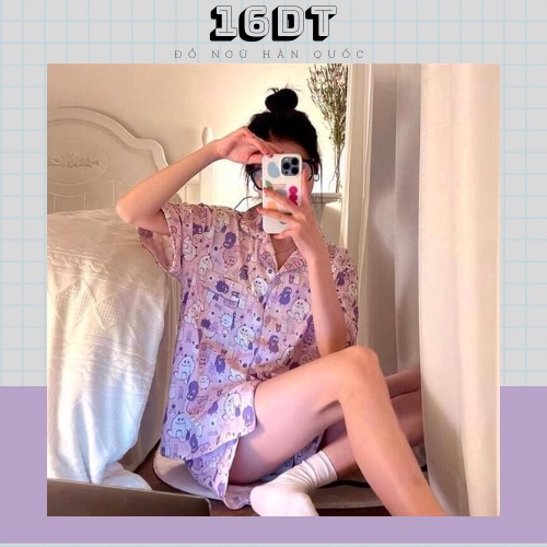 Bộ đồ ngủ nữ mùa hè cộc tay Hàn Quốc, đồ bộ Pijama họa tiết dễ thương, chất vải thô mềm 16DT11