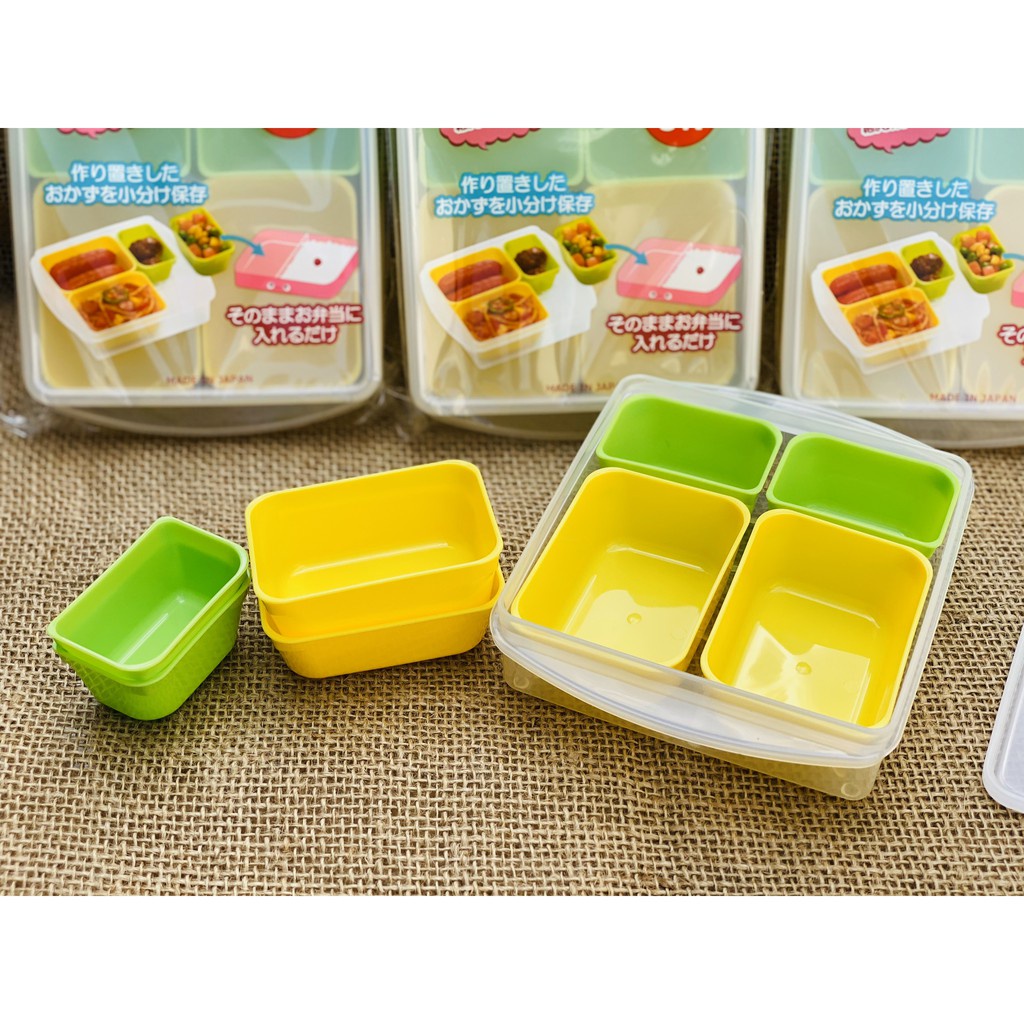 Hộp trữ thực phẩm, khay chia đồ ăn dặm Yamada cho bé 4 ngăn có nắp đậy nhựa cao cấp Nhật Bản