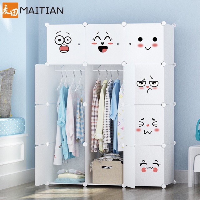 TỦ NHỰA QUẦN ÁO LẮP GHÉP 12 Ô KẺ TRẮNG CỬA KẺ ĐEN CARO SÂU 47cm. Tặng 2 móc treo đồ.