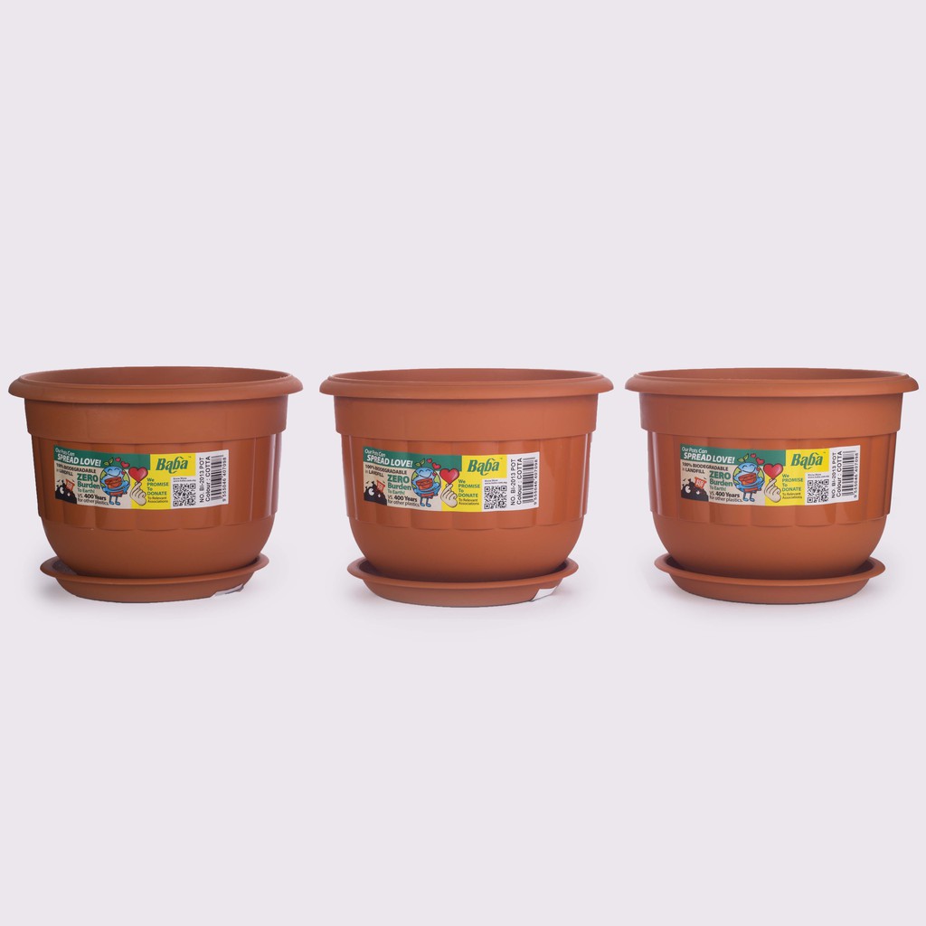 COMBO 3 CHẬU HOA NHỰA TRÒN VÀ 3 ĐĨA LÓT BABA-BI-2013-C+No.921-C HÀNG NHẬP KHẨU MALAYSIA THÂN THIỆN VỚI MÔI TRƯỜNG