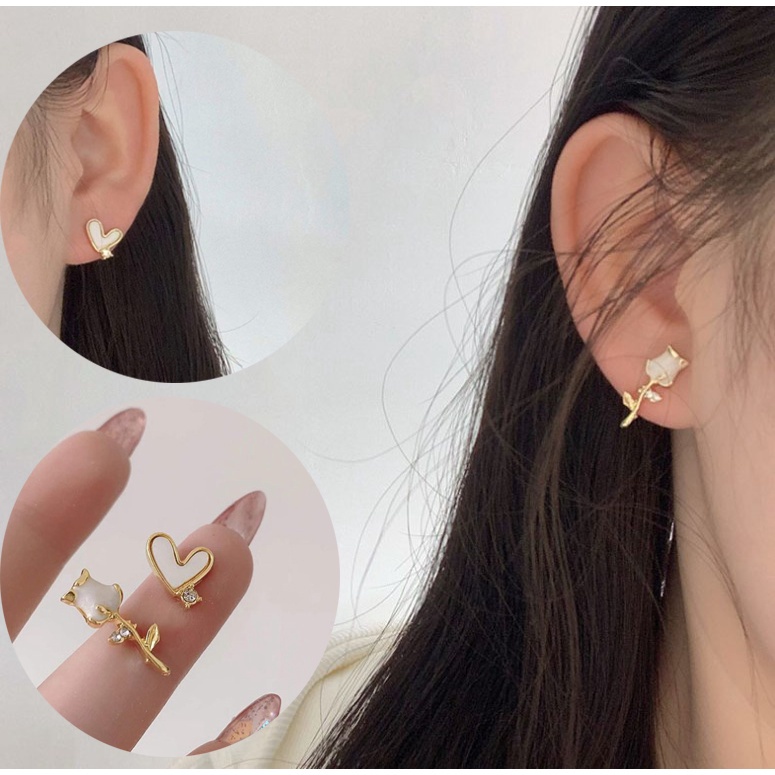Bông Tai Hình Hoa Hồng Đính Đá Thiết Kế Mới Thời Trang Theo Phong Cách Pháp