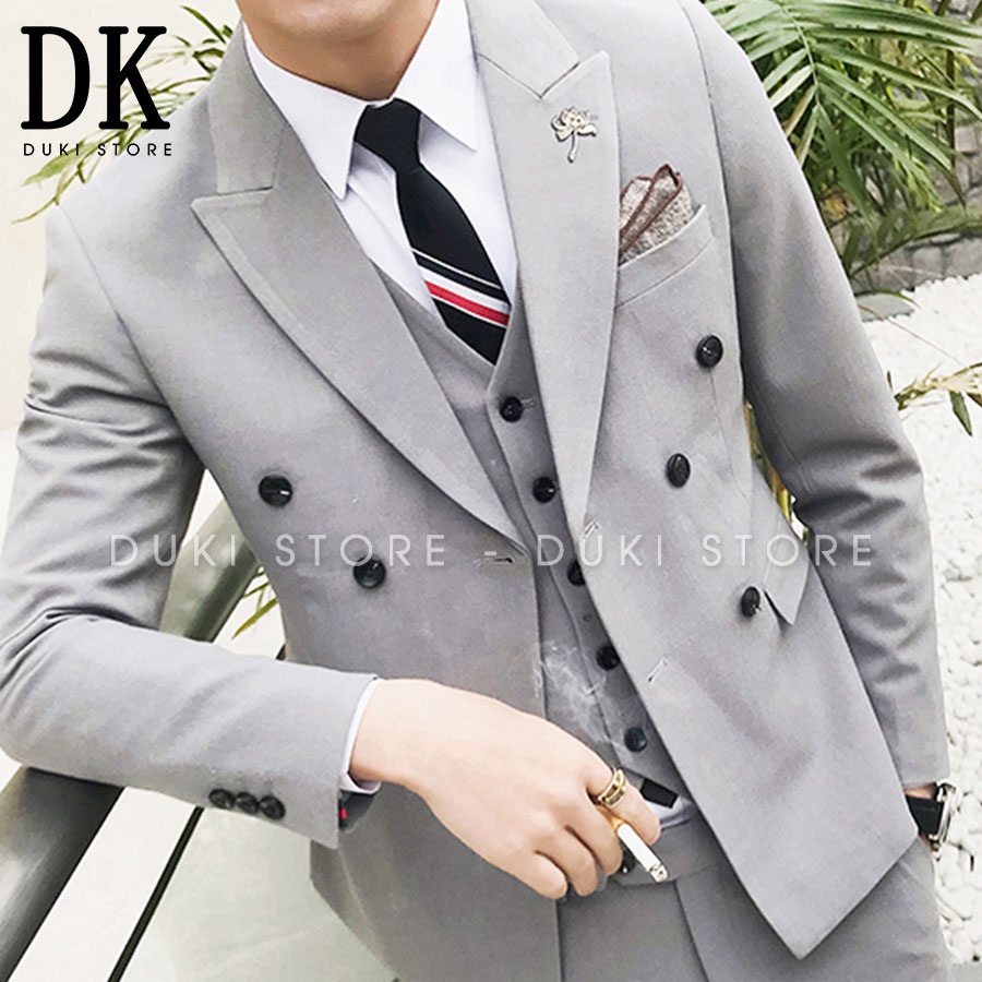 Bộ vest nam 6 cúc Hàn Quốc màu ghi đẹp DKE0015 - DUKI STORE