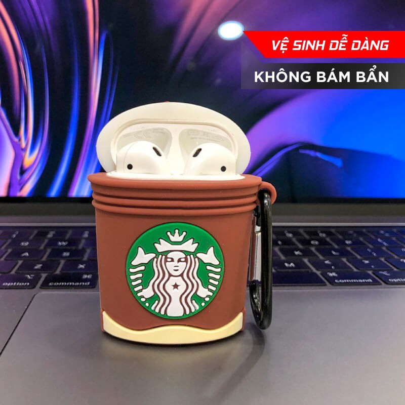 Hộp đựng bảo vệ tai nghe Airpods Case, tai nghe bluetooth, tai nghe chụp đầu, ốp airpod silicon hình Starbucks