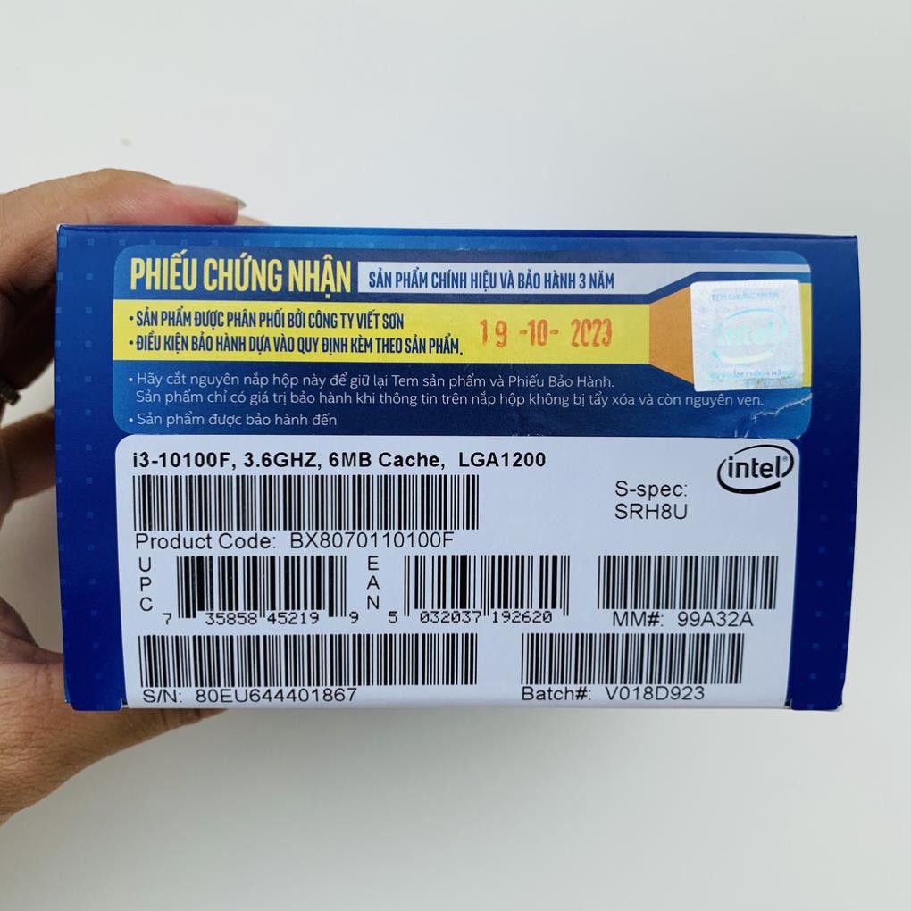 KGD MAAD CPU Intel Core i3 10100F 3.6GHz up lớn 4.3GHz, 4 nhân 8 luồng socket 1200 chính hãng Viễn Sơn phân phối (ko sở | BigBuy360 - bigbuy360.vn