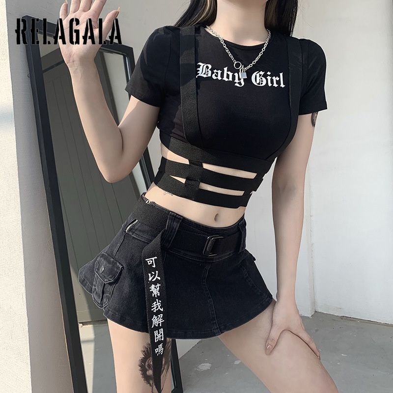 Áo Thun Tay Ngắn Dáng Ôm In Chữ Thiết Kế Lệch Tà Thời Trang Quyến Rũ Cho Nữ