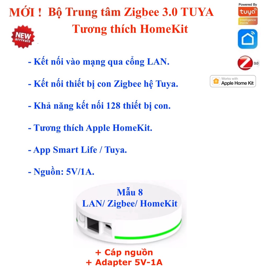 Bộ trung tâm Tuya / Hub / Gateway / Bộ tiếp sóng Tuya Zigbee , Bluetooth , Wifi , LAN , Repeater , HomeKit -