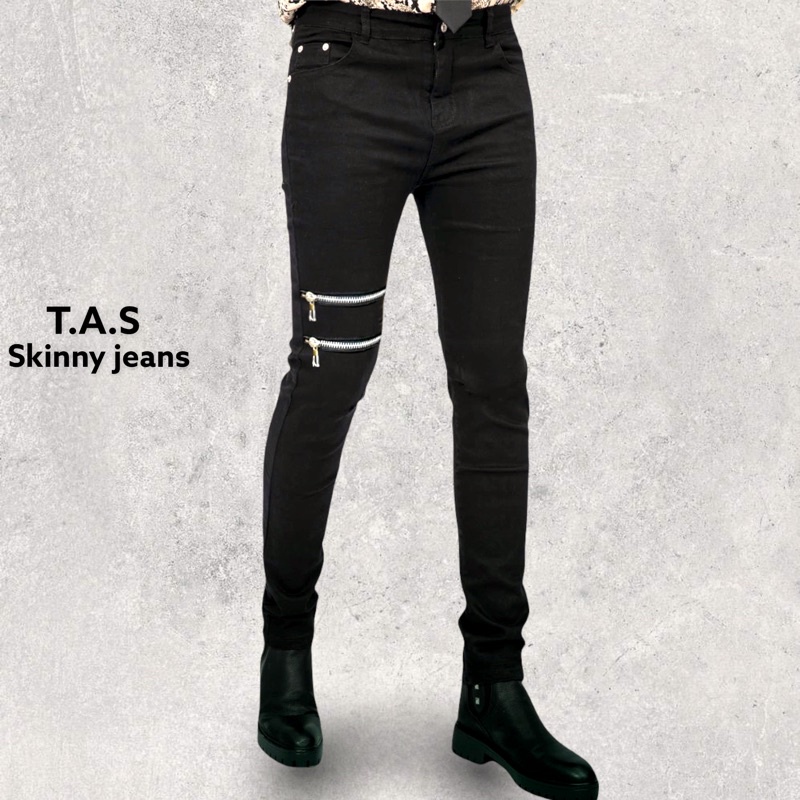 Quần bò jeans phối hai zip