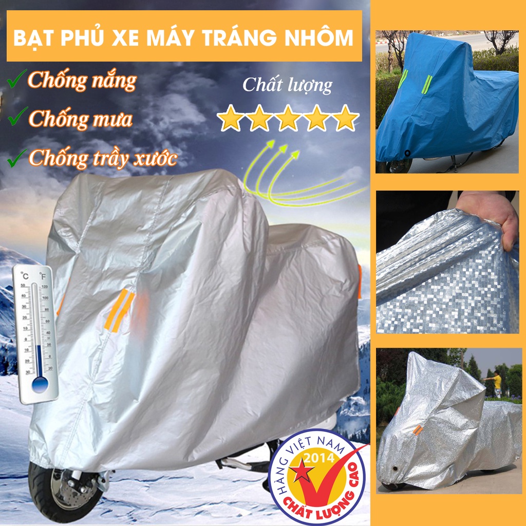 Bạt xe máy tráng nhôm cách nhiệt, bạt phủ xe SH 2 lớp cao cấp, Dày dặn bền đẹp, chống nắng mưa, chống trầy xước