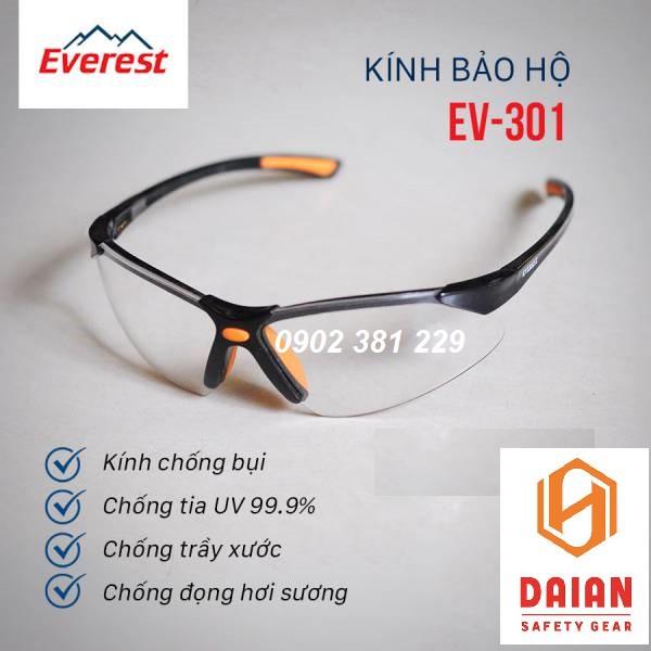 Kính bảo hộ chống đọng sương chống bụi và tia UV EVEREST 301