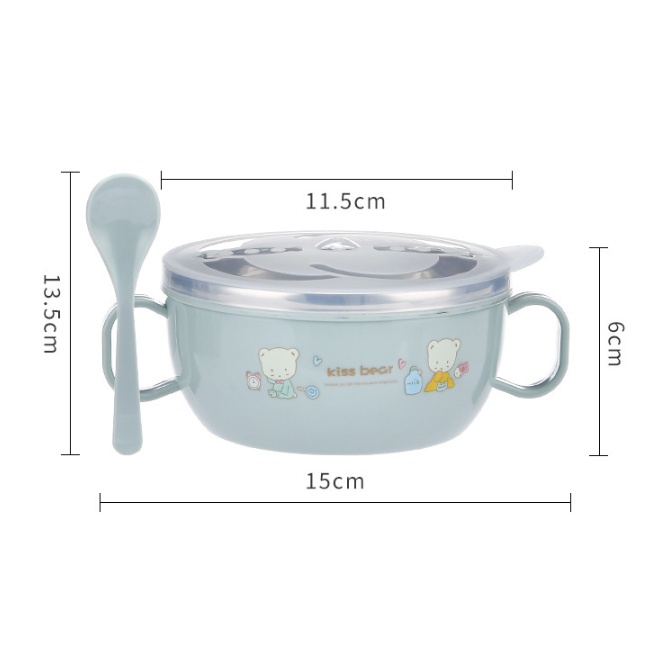 Bát ăn dặm giữ nhiệt ruột inox kèm thìa và nắp 300ml cho bé