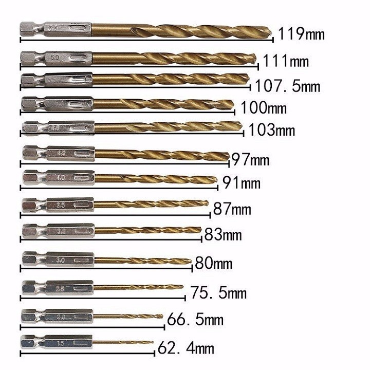 Bộ 13 mũi khoan gỗ, nhôm, mica ,nhựa phủ titanium