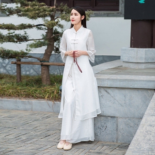 Bộ Áo Sườn Xám Cách Tân + Quần Dài Ống Rộng Thời Trang Xinh Xắn Cho Nữ Giới